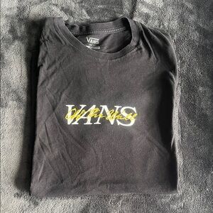 Vans Black Tee with White Logo and Yellow Script